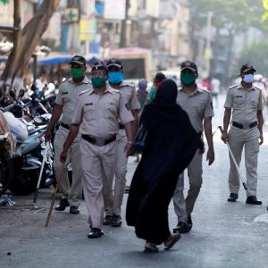 Police personnel patrol during a government-imposed nationwide lockdown as a preventive measure against the COVID-19 coronavirus, in Mumbai. (ANI Photo)