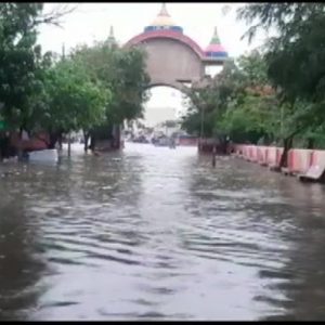 Gujarat: Severe waterlogging in parts of Dwarka, following heavy rainfall. (Photo: ANI)