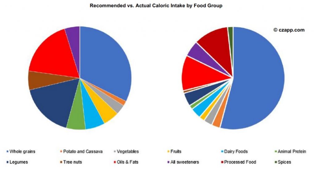 Recommended vs. Actual Caloric Intake by Food Group