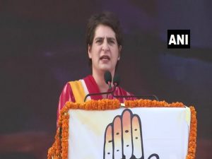 Congress General Secretary Priyanka Gandhi Vadra at Congress Pratigya rally. (Photo/ANI)