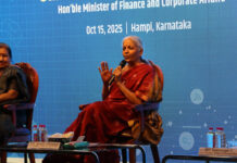 Union Finance Minister Nirmala Sitharaman interacts with interns of the Prime Minister Internship Scheme in Karnataka
